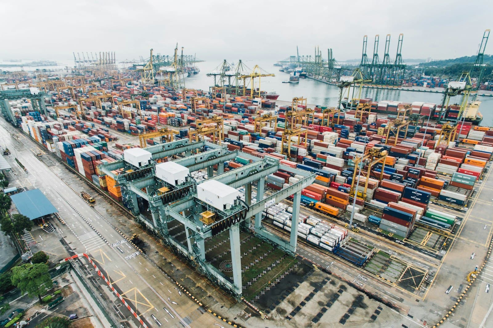 Aerial view of a container port